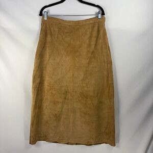 Dialogue Vintage Suede Leather Midi Skirt Elastic Waist 16 Americana Boho